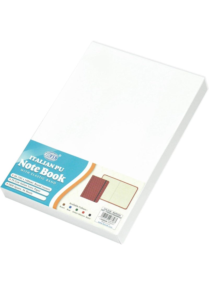 FIS Notebook With Elastic Band Italian PU Cover, Ivory Paper, 5 mm Square, Maroon Color, 96 Sheets With Gift Box, A6 Size - Image 2